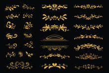 Elements Set Vector Illustration, Luxury Gold Vintage Decorative Ornament Design. Labels And Badges, Retro Ribbons, Luxury Fancy Logo Symbols, Elegant Calligraphic Swirls, Flourishes Ornate Vignettes.