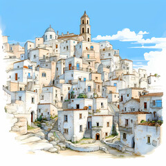 Wall Mural - Illustration of beautiful view of Matera, Italy