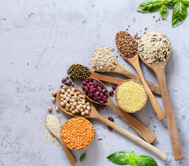 Poster - assortment of various cereals, rice, lentils, beans