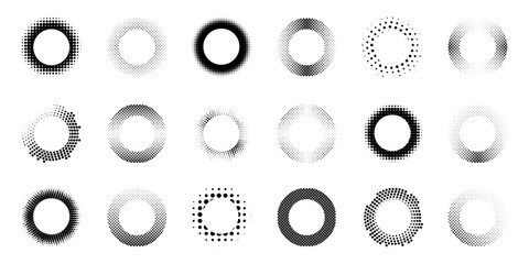 Aufkleber - Radial halftone design element collection. Geometric halftone element. Abstract halftone circle