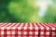 © Bussakon - Wooden table is covered with red tablecloth background is blurred. Perfect day for picnic. nature dining