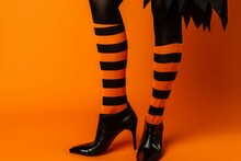 Halloween Orange Legs Witch. Generate Ai