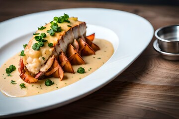 Wall Mural - grilled salmon steak with potatoes generated by AI