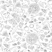 Pizza Pattern Drawing Outline Scattered Vector