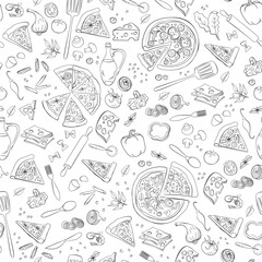 Pizza Pattern drawing outline scattered vector