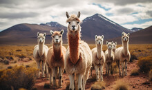 Group Of Llamas Grace The Vast Desert. Created By AI