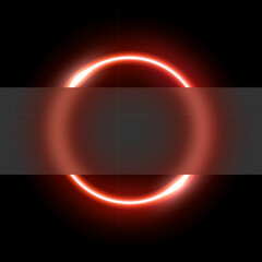 Poster - Red neon circle with glassmorphism effect vector illustration. Abstract luminous LED ring with blurred glass, shiny round frame of laser for poster or banner, futuristic techno presentation