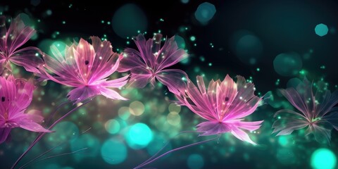 Beautiful abstract pink and green night photo floral design background banner. beautiful Generative AI AIG32