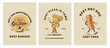 Set of Retro cartoon funny fast food character posters. Vintage street food burger, pizza and hot dog mascot vector illustration for cafeteria. Nostalgia 60s, 70s, 80s