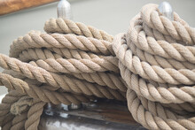 Ship's Ropes Are Laid On The Rigging Of A Sailboat