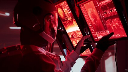 Wall Mural - Astronaut in a space suits aboard the Mars station. Cosmonauts piloting the spaceship in space. Galactic travel and science.