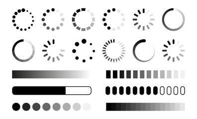 Poster - Loading process bar element collection. Set of loading icons. Progress bar loading signs