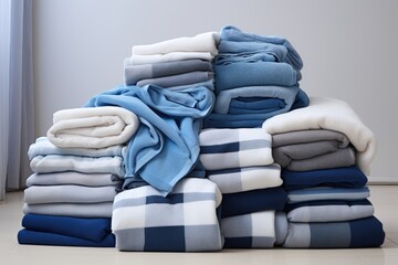 Wall Mural - A group of blue white and gray towels arranged together and separated from their surroundings