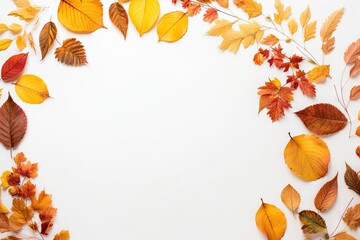 Sticker - Autumn composition dried leaves frame on white background top view