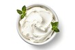 Cream cheese in bowl white background top view