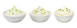 Set collection of three bowls of sour cream isolated on transparent or white background, png