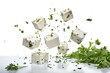 Greek feta cubes seasoned and diced cheese isolated on white