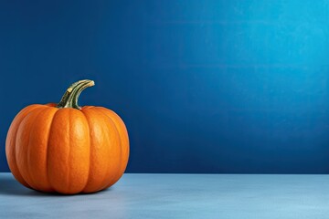 Sticker - Halloween or Thanksgiving theme Mini carved pumpkin on blue background for celebrations