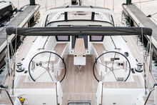 View Of The Dashboard On The Deck Of A Luxury Sailing Yacht, As Seen From The Stern.