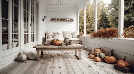 Canvas Print - Cozy autumn decor in a cottage's porch 