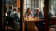 © PETR BABKIN - businessmen behind closed doors discuss new approaches to speed up their business. Generative Ai