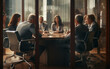 © PETR BABKIN - business people behind closed doors discussing their problems at a round table. Generative Ai