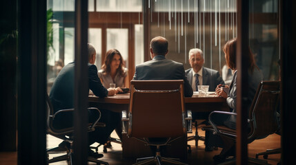 Wall Mural - a group of businessmen discussing their business problems behind closed doors. Generative Ai