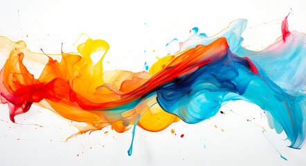 Abstraction of Splashes: Multicolored Graphic Design with Acrylic Paint Drops on White Background. Perfect for Art, Advertising and Design