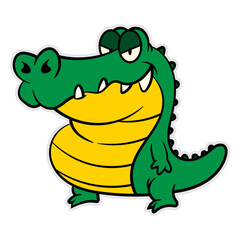  Cartoon illustration of Big Fat Alligator standing and greeting. Best for mascot, sticker, and logo with wildlife themes for kids