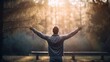 © bbdesign1 - a man with arms out in the morning, in the style of domestic intimacy, split toning, solarizing master, lightbox, back button focus, shaped canvas, schlieren photography