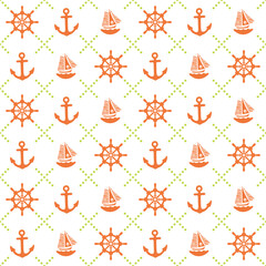 Canvas Print - Abstract Geometric Marine Pattern Boats Anchors Ship Rudders Small Icons Colorful Trendy Vector Design Seamless Texture