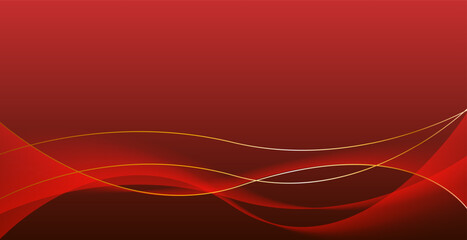 Wall Mural - Red abstract luxury background with wavy and golden ribbon shiny lines. Modern graphic pattern banner template design