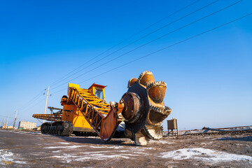 Salt production.  machinery for the treatment of the salt, The equipment and salt stock of a salt plant