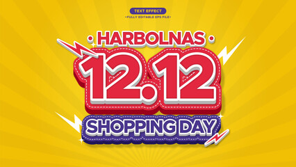 Poster - Shopping Day or Harbolnas Vector Text Effect with Yellow Background Color, Red Text Color, and Fully Editable Text