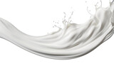Realistic white milk wave splash, spill with drops isolated on PNG
