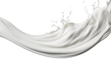 Realistic White Milk Wave Splash, Spill With Drops Isolated On PNG