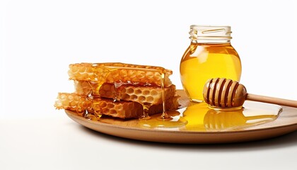 Honey and Honeycomb on white background