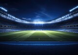 Fototapeta Sport - Football stadium at night, soccer stadium with ongoing game at night.  Drone view. AI Generative.