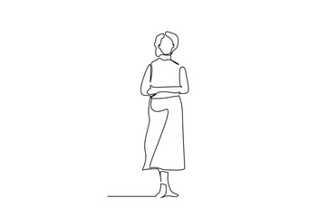 Wall Mural - confident business woman standing waiting full length body line art