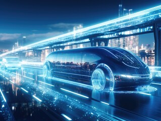 Wall Mural - car or vehicle open headlamp parked in futuristic modern concept. Future transportation. Futuristic autonomous car. Driverless autonomous vehicle. Self-driving car technology. AI Generative.