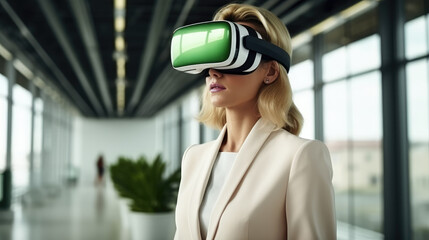 Poster - Businessman in high tech enterprise, Using VR glasses.