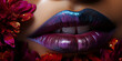 Sinnliches Erotisches Sexy lila Glanz Lippen einer Frau als Poster Nahaufnahme, ai generativ