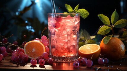 Wall Mural - Cocktail with cranberry and a lemon in the style