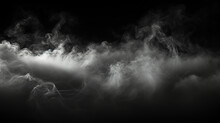 Smoke Clouds, Steam Mist Fog And White Foggy Vapor. 3D Realistic Smoke From Dust Particles Isolated On Black Background.