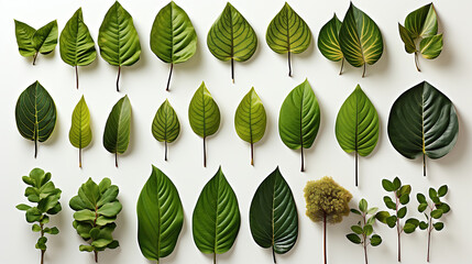 Wall Mural - Tropical green leaves various isolated on white background.