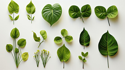 Wall Mural - Tropical green leaves various isolated on white background.