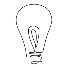 Poster - lightbulb continuous one line drawn. lamp linear symbol. vector illustration isolated on white.