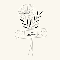 i am enough flower floral line drawing