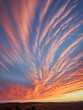 sunset with cirrus clouds, beautiful cloud patterns at dusk, sunrise, orange clouds in the sky, sky background, sky gradient, twilight, heaven, nature, blue sky,