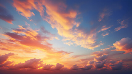 Sky at sunset, sky at sunrise, clouds, orange clouds cirrus clouds, cumulus clouds, sky gradient, sky background at dusk, twilight, nightfall, pink sky, pink clouds, sun, environment, background